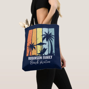 Cool Retro Beach Vakantie Custom Navy Blauw Tote Bag