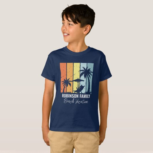 Cool Retro Beach Vakantie Navy Blauw Kind T-shirt (Voorkant volledig)