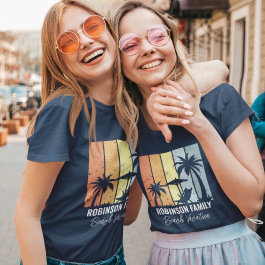 Cool Retro Beach Vakantie Navy Blue Dames T-shirt