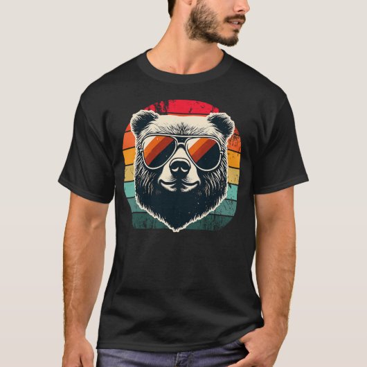 Cool Retro Bear in Sunglasses 70s 80s 90s Novelty  T-shirt (Voorkant)