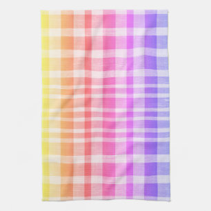 Cool Retro Blauw Geel Roze Geweven Plaid Patroon Theedoek