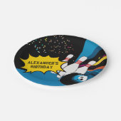 Cool Retro Blauw Zwart Bowling Pin Verjaardagsfees Papieren Bordje (Gekanteld)