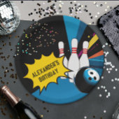 Cool Retro Blauw Zwart Bowling Pin Verjaardagsfees Papieren Bordje