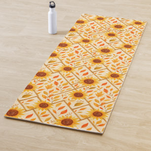 Cool Retro Bloemige Kleurrijke Oranje Zonnebloem Yogamat