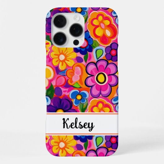 Cool Retro Bloemstuk Gepersonaliseerd iPhone Hoesje (Achterkant)