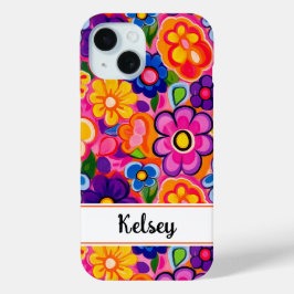 Cool Retro Bloemstuk Persoonlijk iPhone 15 Case