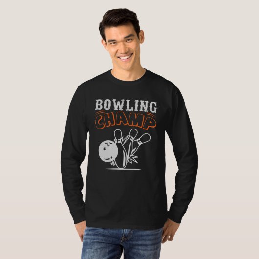 Cool Retro Bowling Champ Mannen Lange hoes T-shirt (Voorkant volledig)