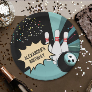 Cool Retro Bowling Pin Confetti Verjaardagsfeest Papieren Bordje