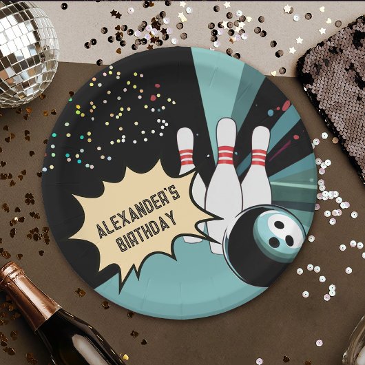 Cool Retro Bowling Pin Confetti Verjaardagsfeest Papieren Bordje