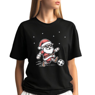 Cool Retro Cartoon Voetballer Kerstman Kerstmis T-shirt