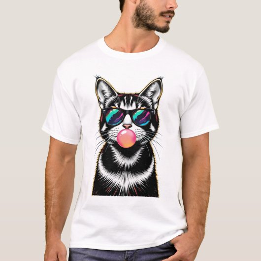 Cool Retro Cat – Bubblegum Pop Art Design T-shirt (Voorkant)
