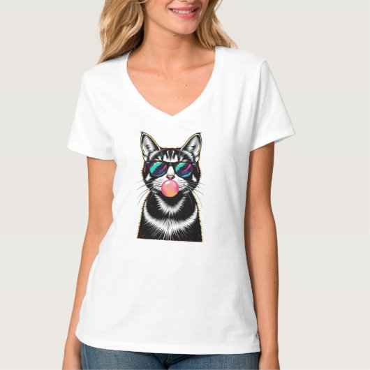 Cool Retro Cat – Bubblegum Pop Art Design T-shirt (Voorkant)