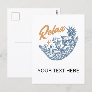 Cool Retro Cat Ontspannende Hangmat Cocktail Briefkaart