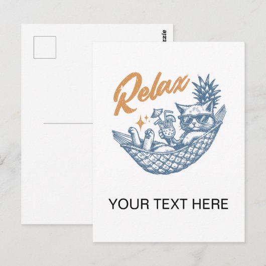 Cool  Retro Cat Ontspannende Hangmat Cocktail Briefkaart (Voorkant / Achterkant)