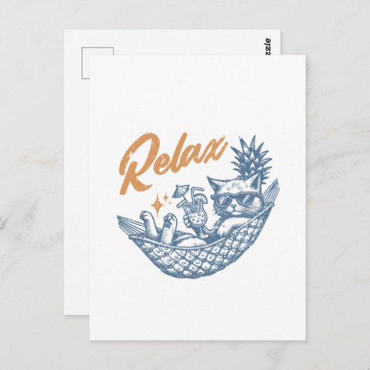 Cool  Retro Cat Ontspannende Hangmat Cocktail Briefkaart (Voorkant / Achterkant)