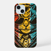 Cool Retro Cat with Sunglasses iPhone 15 Case (Achterkant)