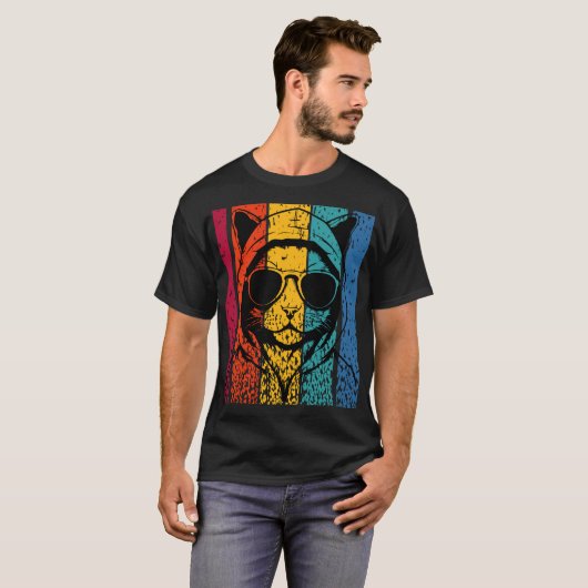 Cool Retro Cat with Sunglasses T-shirt (Voorkant volledig)