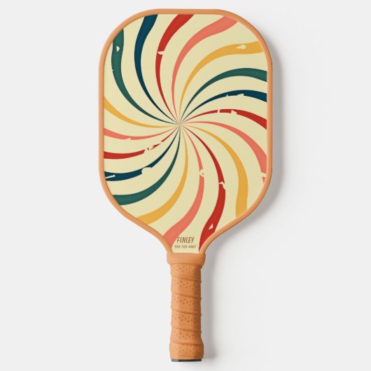 Cool Retro Colorful Swirl Eigen naam Telefoon # Pickleball Paddle (Voorkant)