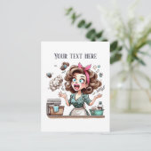 Cool retro dame tekst toevoegen briefkaart (Staand voorkant)