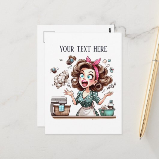 Cool retro dame tekst toevoegen briefkaart (Voorkant / Achterkant in situ)