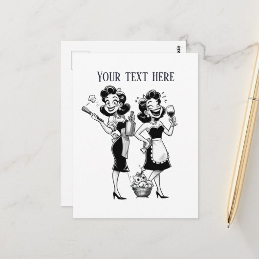 Cool retro dames tekst toevoegen briefkaart (Voorkant / Achterkant in situ)