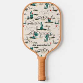 Cool Retro Desert Mountain Cactus Custom Text Pickleball Paddle