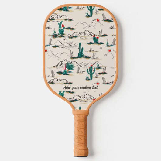 Cool Retro Desert Mountain Cactus Custom Text Pickleball Paddle (Voorkant)