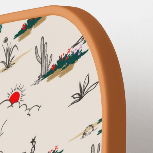 Cool Retro Desert Mountain Cactus Custom Text Pickleball Paddle (Links Detail)