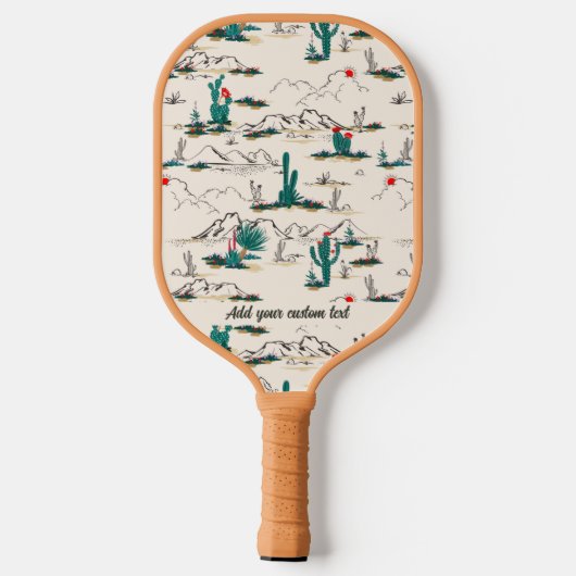 Cool Retro Desert Mountain Cactus Custom Text Pickleball Paddle (Achterkant)