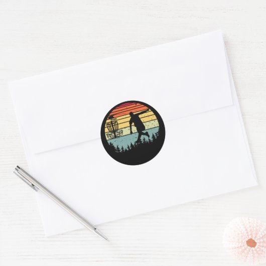 Cool Retro Disk Golf Sport Ronde Sticker (Envelop)