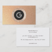 Cool Retro FAUX Roos Gold Sequin Monogram Visitekaartje (Voorkant / Achterkant)