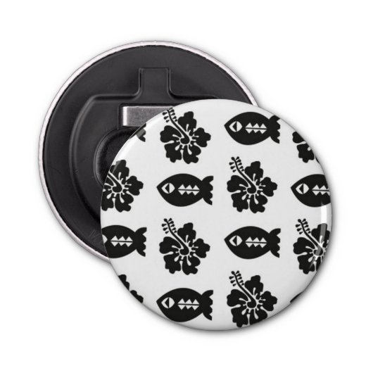 Cool Retro Fish and Flower Tiki Pattern Button Flesopener (Voorkant)
