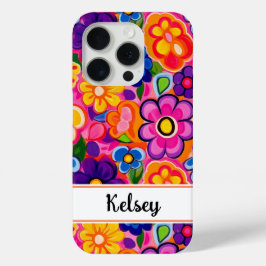 Cool Retro Floral Personalized iPhone 15 Pro Case