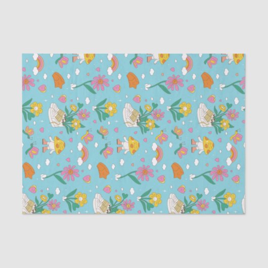Cool Retro Flower Garden Pattern Valentijnsdag Tissuepapier (Voorkant)