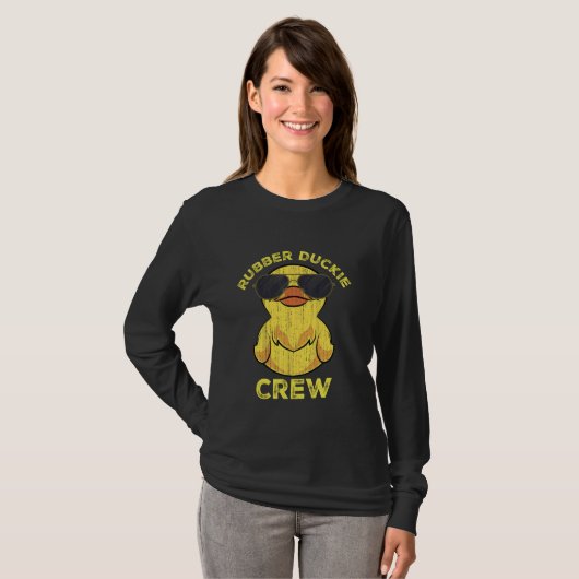 Cool Retro Geel Rubber Duckie Crew Eend met Zon T-shirt (Voorkant volledig)