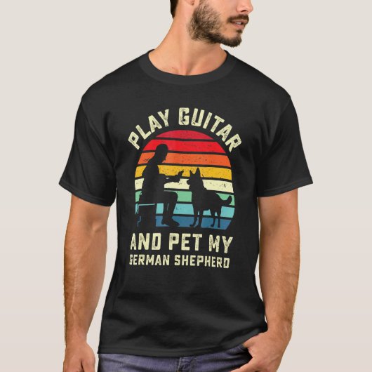 Cool Retro German Shepherd Guitar Player Dog Guita T-shirt (Voorkant)
