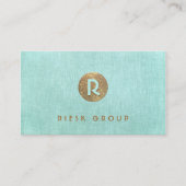 Cool Retro Gold Monogram Modern Aqua Blue Visitekaartje (Voorkant)