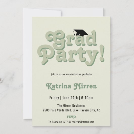 Cool Retro Graduation Party Kaart (Voorkant)