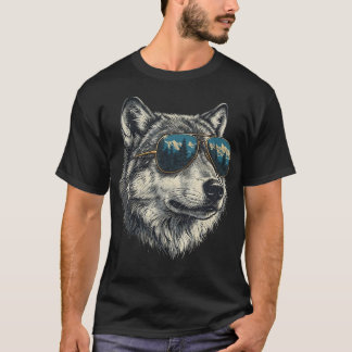 Cool Retro Grijze Wolf Zonnebril Wilde Dieren T-shirt