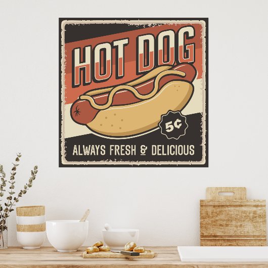 cool retro hotdog Poster (Keuken)