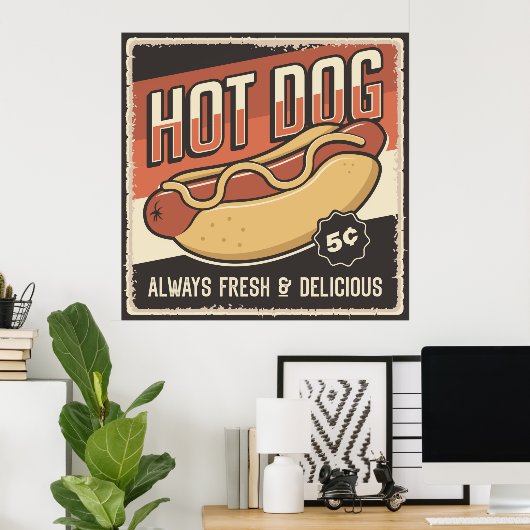 cool retro hotdog Poster (Thuiskantoor)