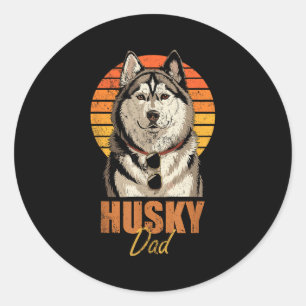 Cool Retro Husky Vader Funny Vintage Hondenliefheb Ronde Sticker