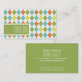 Cool, Retro Kleurrijke Argyle, Sinaasappel Groen G Visitekaartje (Voorkant / Achterkant)