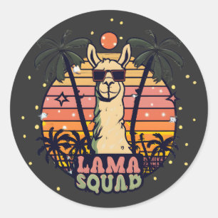 Cool  Retro Llama Squad Ronde Sticker