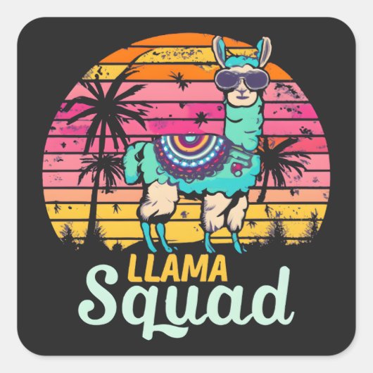 Cool Retro Llama Squad Vierkante Sticker (Voorkant)
