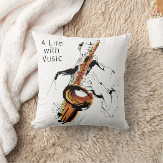 Cool Retro Man Playing Alto Saxophone - Jazz Kussen