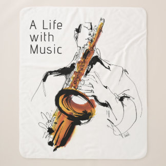 Cool Retro Man Playing Alto Saxophone - Jazz Sherpa Deken