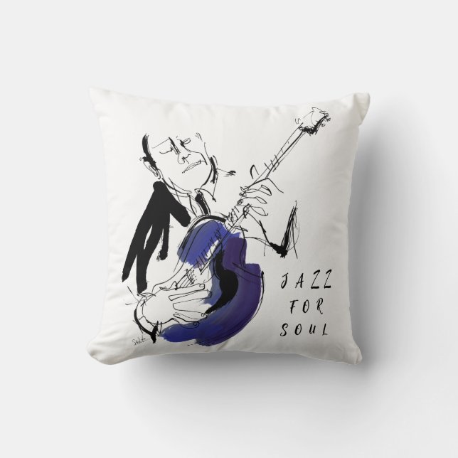 Cool Retro Man Playing Guitar - Custom Name Kussen (Voorkant)