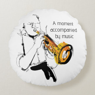 Cool Retro Man Playing Trumpet - Jazz Music Art Rond Kussen