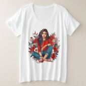 Cool Retro Meisje Grote Maat T-shirt (Design voorkant)